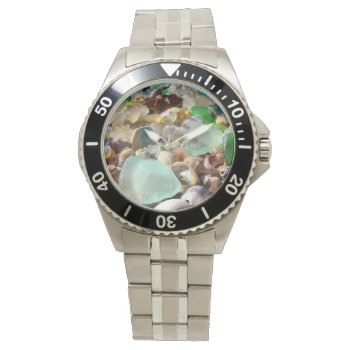 Custom Watches Gifts Personalized Blue Sea Glass by NatureGiftsArt at Zazzle