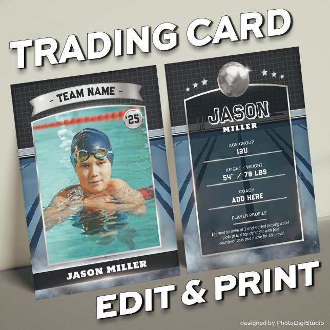 Custom Water Polo Trading Card Blue Silver Card (Custom Water Polo Trading Card Blue Silver Card)