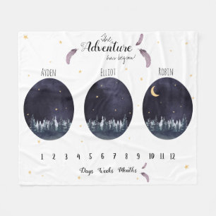 Custom Watercolor adventure triplets milestone Fleece Blanket