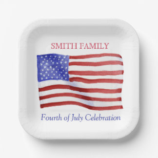 Custom Watercolor American Flag Paper Plates