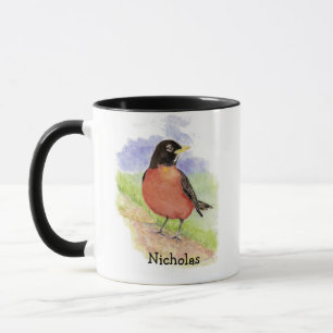 Custom Watercolor American Robin Garden Bird Mug