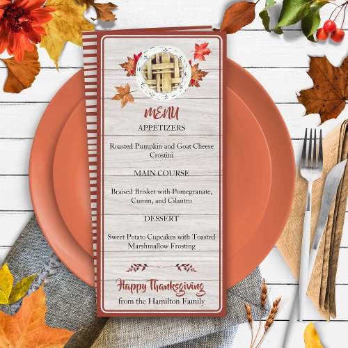 Custom  watercolor apple pie Thanksgiving Gray Menu