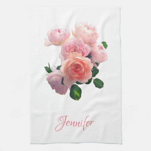 Custom Watercolor Art Pink Red Roses Personalized Kitchen Towel