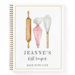Custom Watercolor Bakers Tools Recipe Templates Notebook