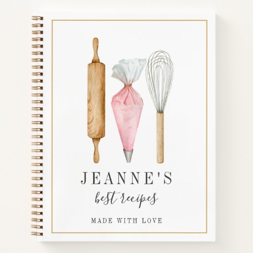 Custom Watercolor Bakers Tools Recipe Templates Notebook