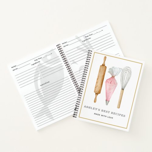 Custom Watercolor Bakers Tools Recipes Template Notebook