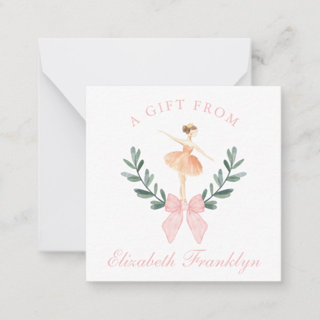 Custom Watercolor Ballerina Girls Gift Enclosure Note Card (Front)