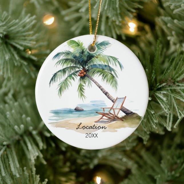 Custom Watercolor Beach  Ceramic Ornament (Tree)
