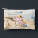 Custom Watercolor Beach Scene Mongoram Name Accessory Pouch<br><div class="desc">This lovely watercolor beach scene is personalized with an elegant script name as well as a monogram / initial on the beach bag.  You'll enjoy having one for yourself or as a wonderful gift. Any design questions,  just send a chat and we'll be delighted to assist.</div>