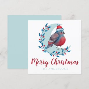 Custom Watercolor Bird On Moon Christmas Card