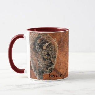 Custom Watercolor Bison Buffalo Animal Art Mug