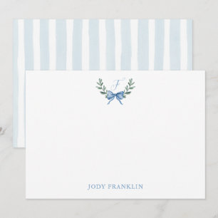 Custom Watercolor Blue Bow Baby Boy Stationery Thank You Card