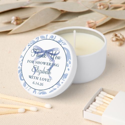 Custom Watercolor Blue Bow Baby Shower Mini Candle Favors