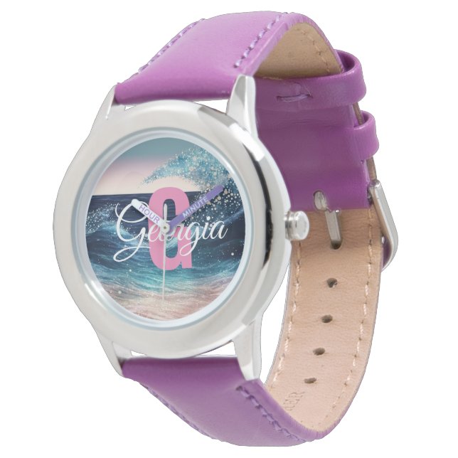 Custom Watercolor Blue Ocean Wave | Funny Monogram Watch (Angled)