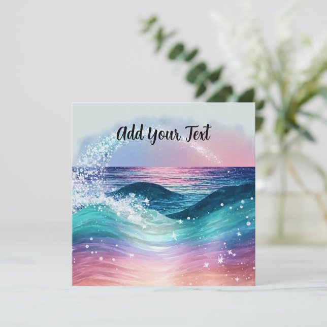 Custom Watercolor Blue Ocean Wave Photo with Name (Standing Front)