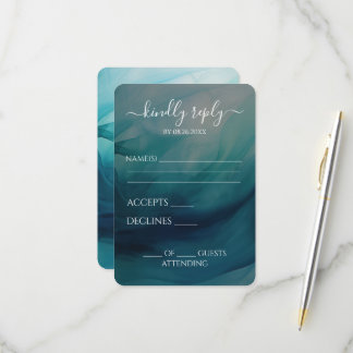 Custom Watercolor Blue Waves Wedding RSVP Card