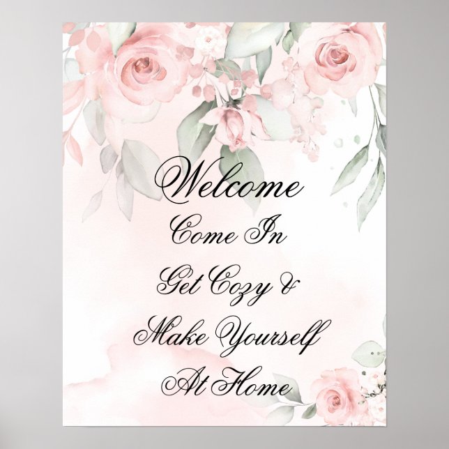 custom Watercolor Blush Pink Wild Rose Poster (Front)