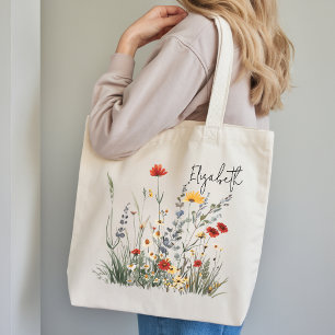 Custom Watercolor Botanical Bag, Bridesmaid Gift Tote Bag