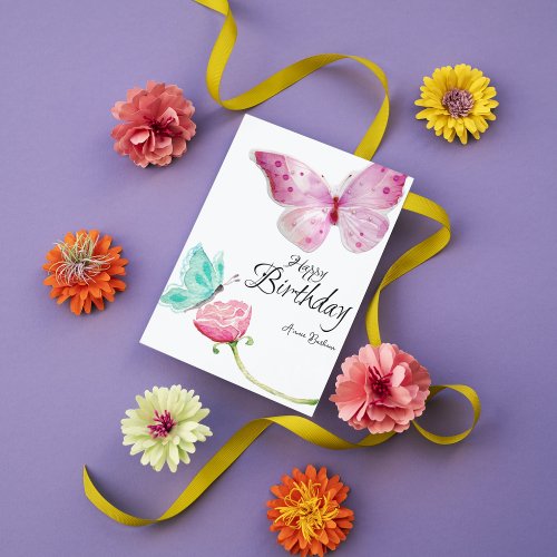 Custom Watercolor Butterfly Birthday Card