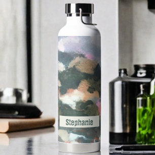 Custom watercolor camo abstract neutral earth tone water bottle