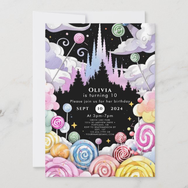 Custom Watercolor Candyland Birthday Invitation (Front)