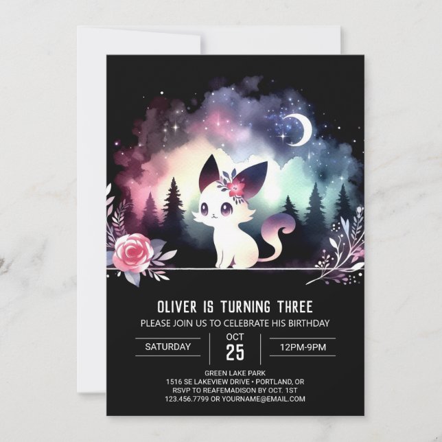 Custom Watercolor Cat Birthday Invitation (Front)