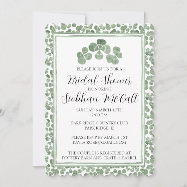 Custom Watercolor Celtic Clover Shamroch Irish Invitation (Front)