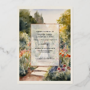 Custom Watercolor Chelsea Physic Garden Wedding Foil Invitation