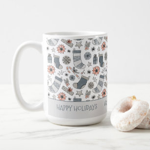 Custom Watercolor Christmas Doodles Holiday Coffee Mug