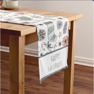 Custom Watercolor Christmas Doodles Holiday Medium Table Runner