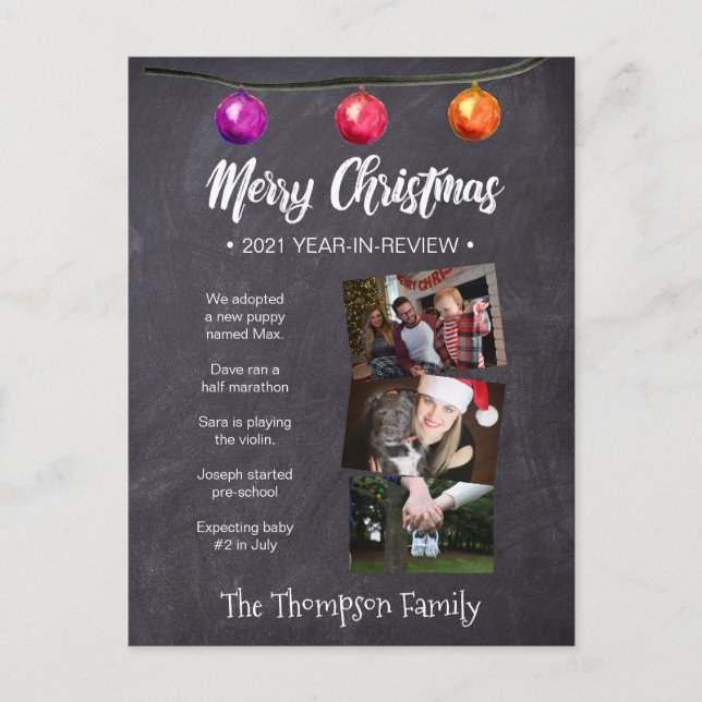 Custom watercolor, Christmas Newsletter, Photo Holiday Postcard (Front)