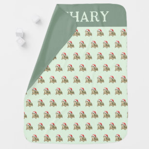 Custom Watercolor Christmas Tortoise Santa Hat Baby Blanket