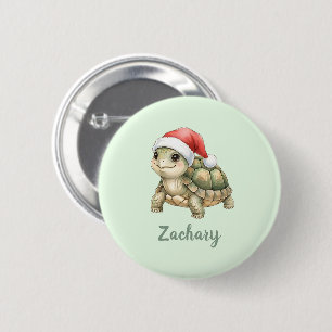 Custom Watercolor Christmas Tortoise Santa Hat Button