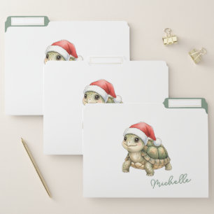 Custom Watercolor Christmas Tortoise Santa Hat File Folder