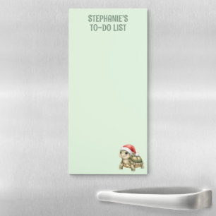 Custom Watercolor Christmas Tortoise Santa Hat Magnetic Notepad