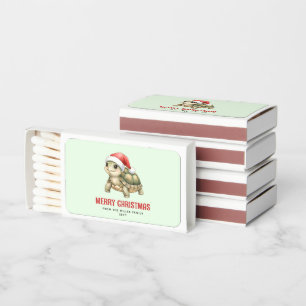 Custom Watercolor Christmas Tortoise Santa Hat Matchboxes