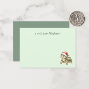 Custom Watercolor Christmas Tortoise Santa Hat Note Card