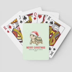 Custom Watercolor Christmas Tortoise Santa Hat Poker Cards