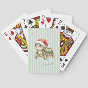 Custom Watercolor Christmas Tortoise Santa Hat Poker Cards