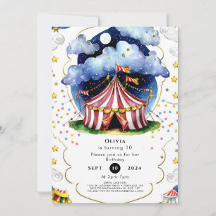 Custom Watercolor Circus Birthday Invitation