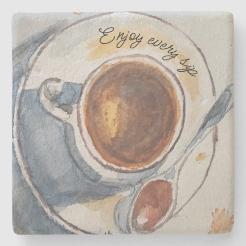 Custom Watercolor Coffee Stone Coaster