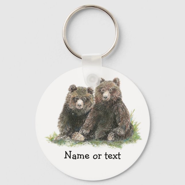 Custom Watercolor Cute Bears Keychain (Front)