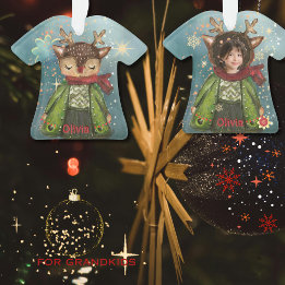 Custom Watercolor Deer Kids Photo Christmas  Ornament