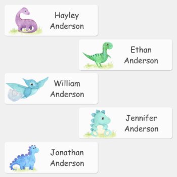 Custom Watercolor Dinosaurs Colorful Kids' Labels by StudioCentisimo at Zazzle
