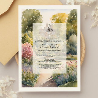 Custom Watercolor Ditton Manor Nikkah Invitation Foil Invitation