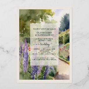 Custom Watercolor Ditton Manor Wedding Invitation Foil Invitation
