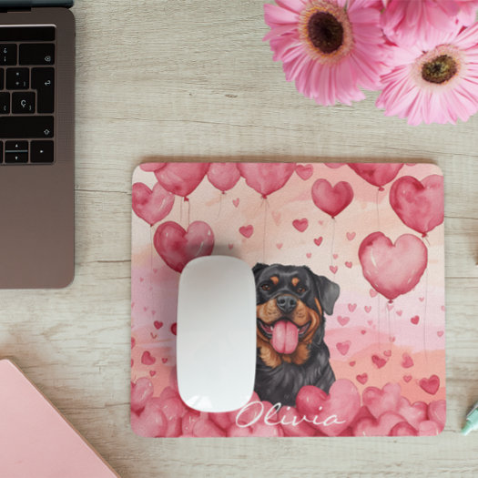 Custom Watercolor Dog Valentine's Day Pink Hearts