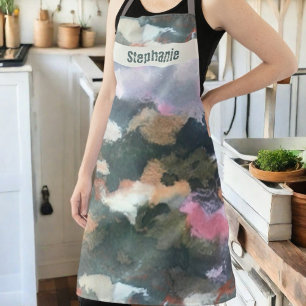 Custom watercolor earth brown gray purple abstract apron