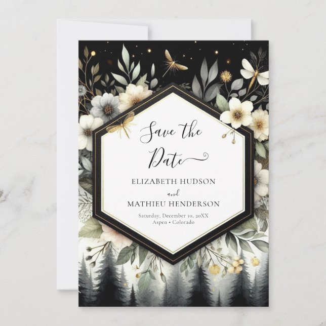  Custom Watercolor Enchanted Forest Wedding Save The Date (Front)