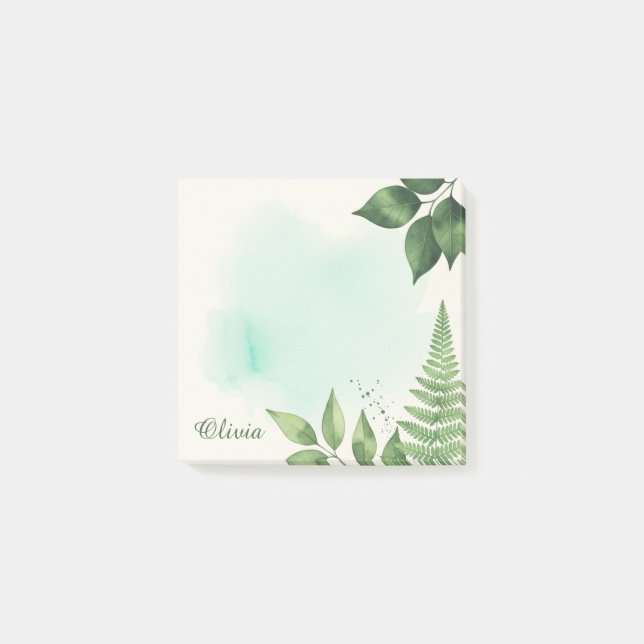 Custom Watercolor Fern Botanical Sticky Notes (Front)